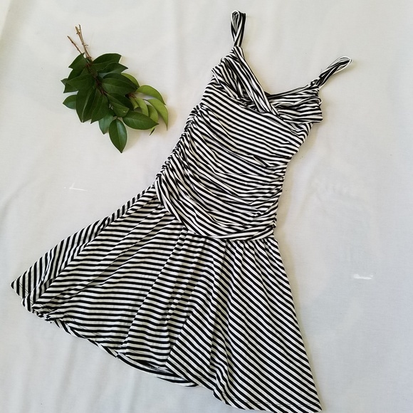 bebe Dresses & Skirts - bebe Black and White Striped Fit Flare Mini Dress